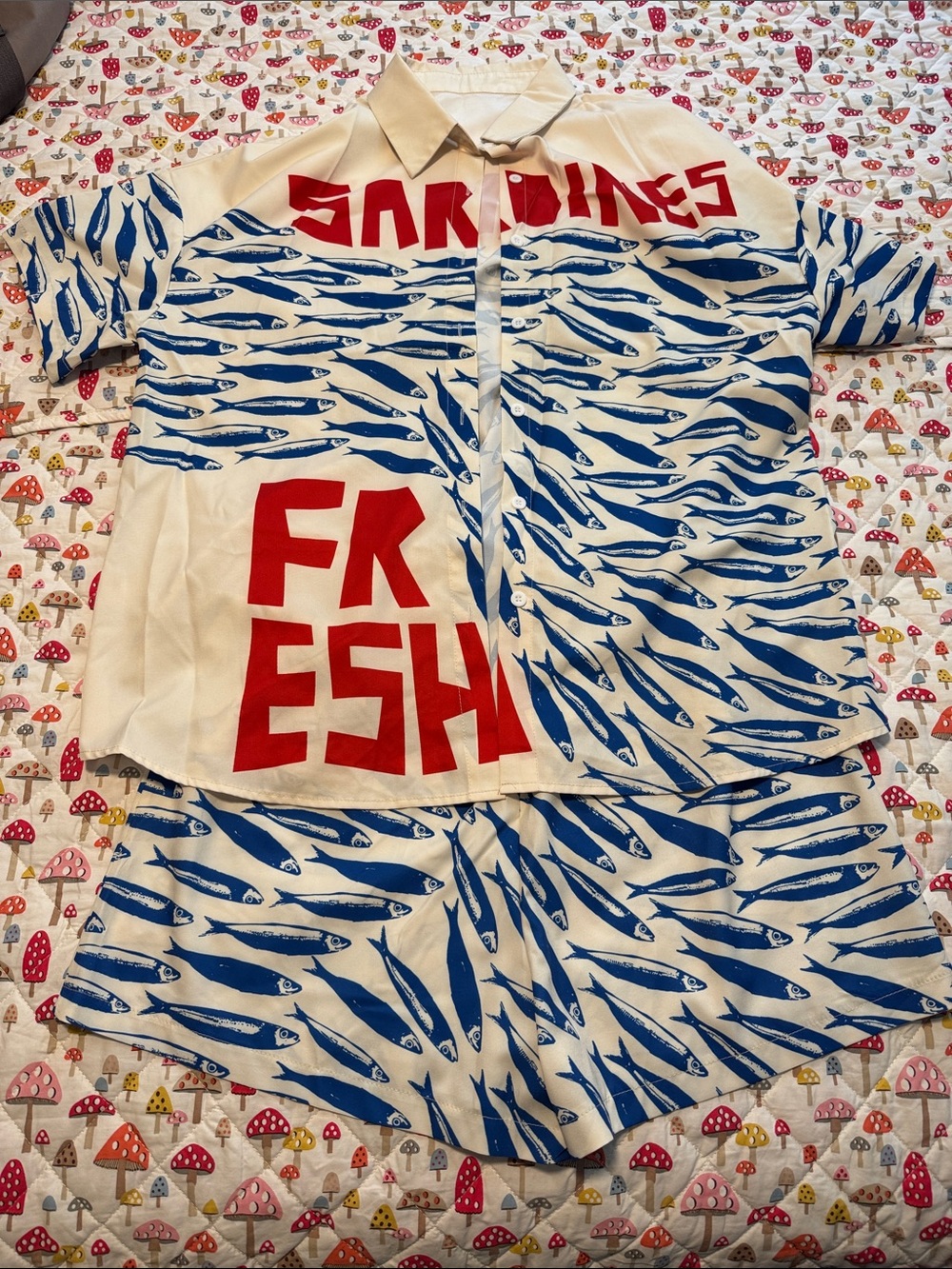 SHEIN White & Blue Fish Sardine girl summer matching set XL